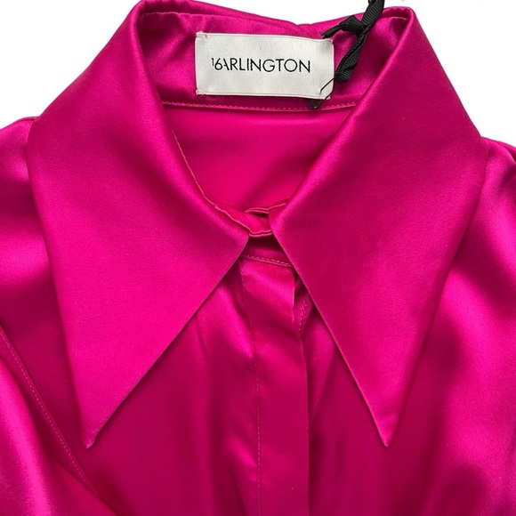 NWT 16Arlington 100% Silk Satin Bright Pink Tie Front Button Blouse Top SZ US 6 - Picture 4 of 14